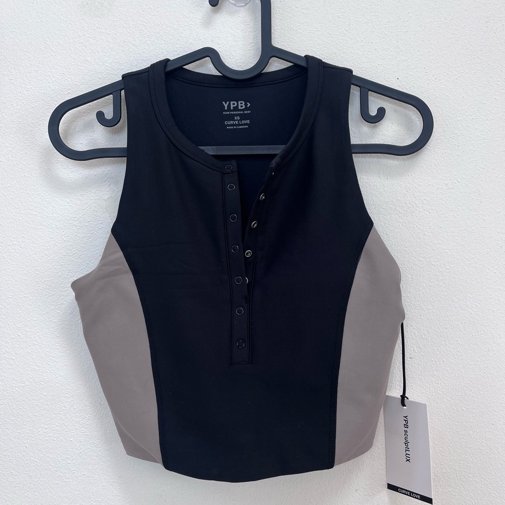 Abercrombie & Fitch Blue and Black Fitted Crop Tank Top